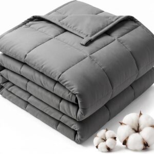 Smart Queen Cooling Weighted Blanket for Adults 15 lbs, 48"x72" Twin Size Heavy Blanket for Sleeping, Soft Breathable Cotton with Glass Beads, Machine Washable, Grey (Fits 120-160 lbs)