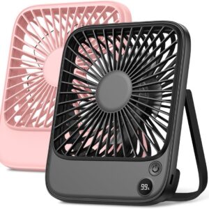 TOPK 2 Pack 5000mAh Portable Desk Fan, Ultra-Thin Rechargeable Battery Operated Fan with Digital Display, Quiet 4-Speed Small Personal Travel Fans for Office, Bedroom, Cruise, Outdoor