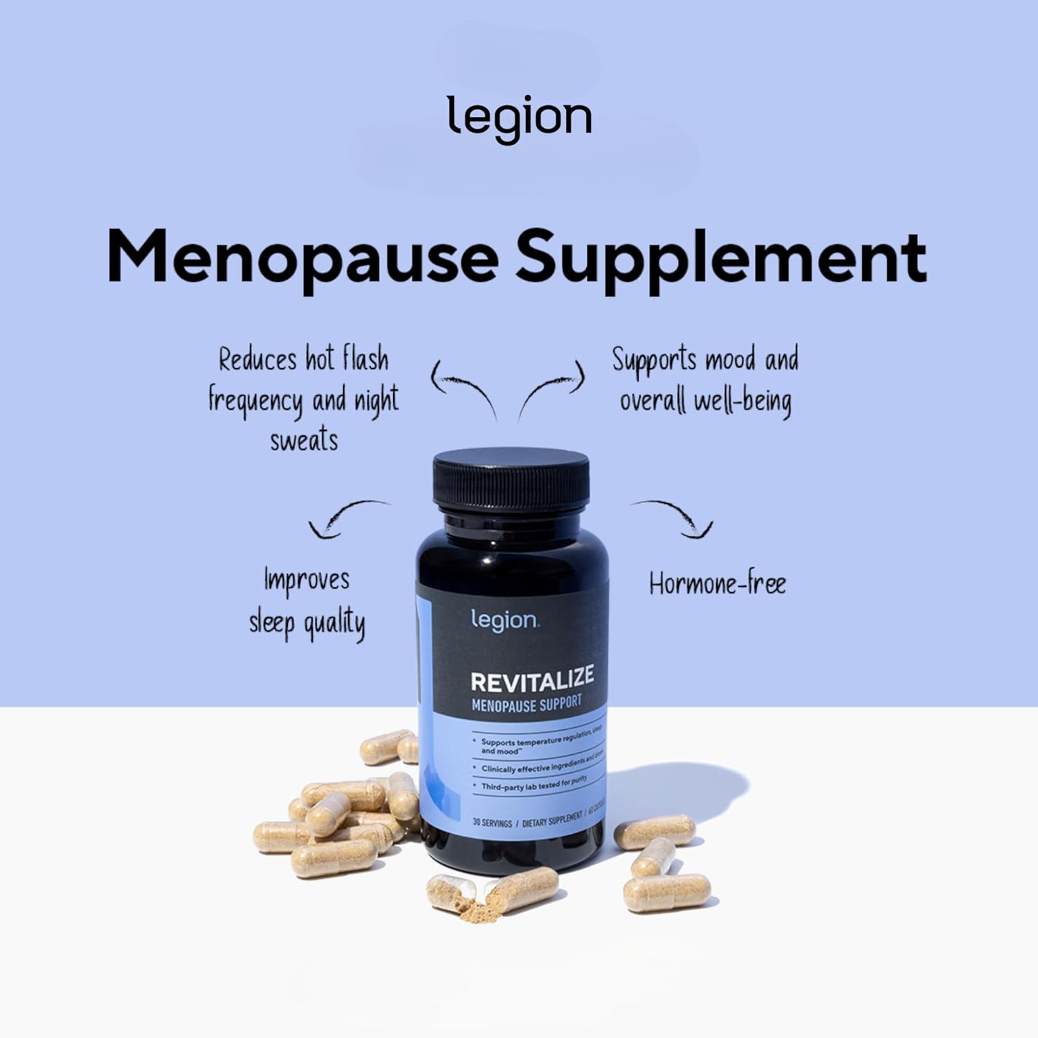 LEGION Revitalize Menopause Support Supplement - Hormone-Free Formula with Plant-Based Botanical Extracts for Women - EstroG-100, Soy Isoflavones, & Black Cohosh - 30 Servings - Image 3