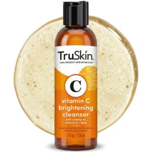 TruSkin Vitamin C Face Wash Cleanser - Brightening Facial Cleanser with Vitamins C & E, Rosehip Oil, Aloe Vera & MSM - Gently Cleanses, Refreshes & Supports Radiant Skin - 4 fl oz