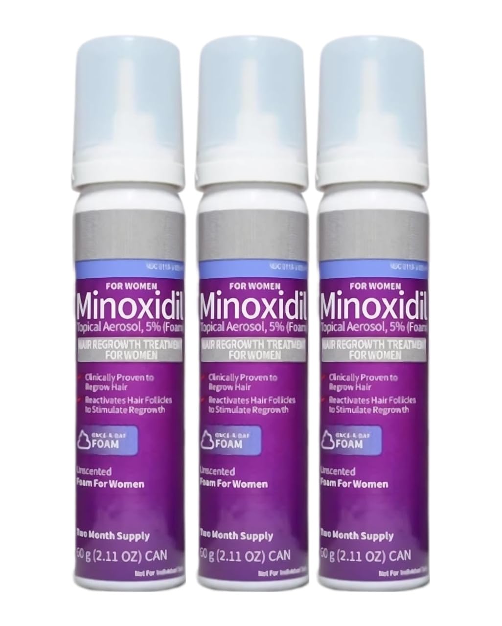 Minoxidil for Women 5% Foam Hair Regrowth Treatment, Unscented, 2.11 oz Cans, 3-Pack, 6 Month Supply - Image 8