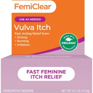 FemiClear Vaginal Itch Relief | Fast Feminine Itch Relief | Made with All-Natural & Organic Ingredients | Feminine Hygiene Products | Vaginal Health | Relieve External Itch | 0.5oz Tube