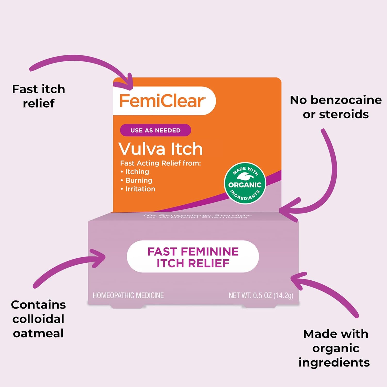 FemiClear Vaginal Itch Relief | Fast Feminine Itch Relief | Made with All-Natural & Organic Ingredients | Feminine Hygiene Products | Vaginal Health | Relieve External Itch | 0.5oz Tube - Image 3