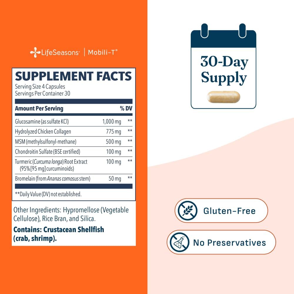 LifeSeasons Mobili-T - Joint Support Supplement - Reduces Aches & Discomforts - Increase Range of Motion - Rebuild Tissue & Cartilage - MSM Chondroitin Collagen Glucosamine & Turmeric - 120 Capsules - Image 5