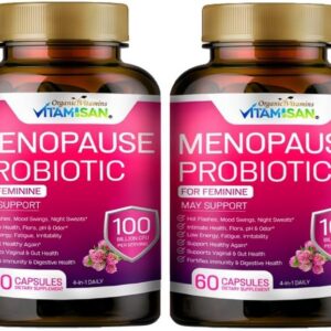 VITAMISAN Menopause Support Probiotic 2 Pack – 100 Billion CFU with Black Cohosh & Ashwagandha – Hormone-Free Prebiotics & Probiotics for Women – Feminine Care, pH Balance & Mood Support