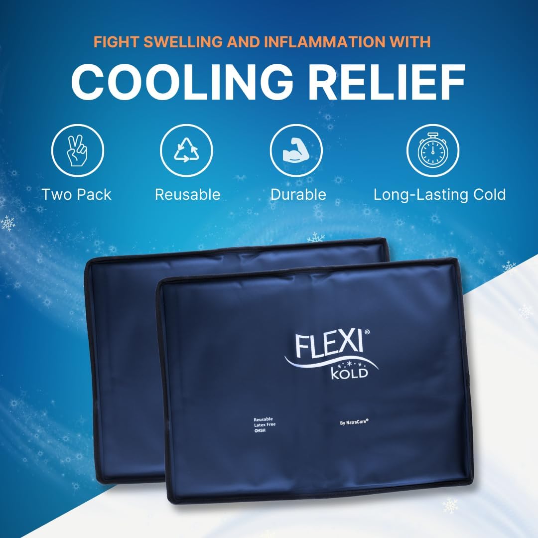 2 FlexiKold Gel Ice Packs (Standard Large: 10.5" x 14.5") - Reusable Cold Pack for Injuries, for Back Pain Relief, Migraine Relief Pad, After Surgery, Postpartum, Headache, Shoulder - 6300-COLD 2PK - Image 2