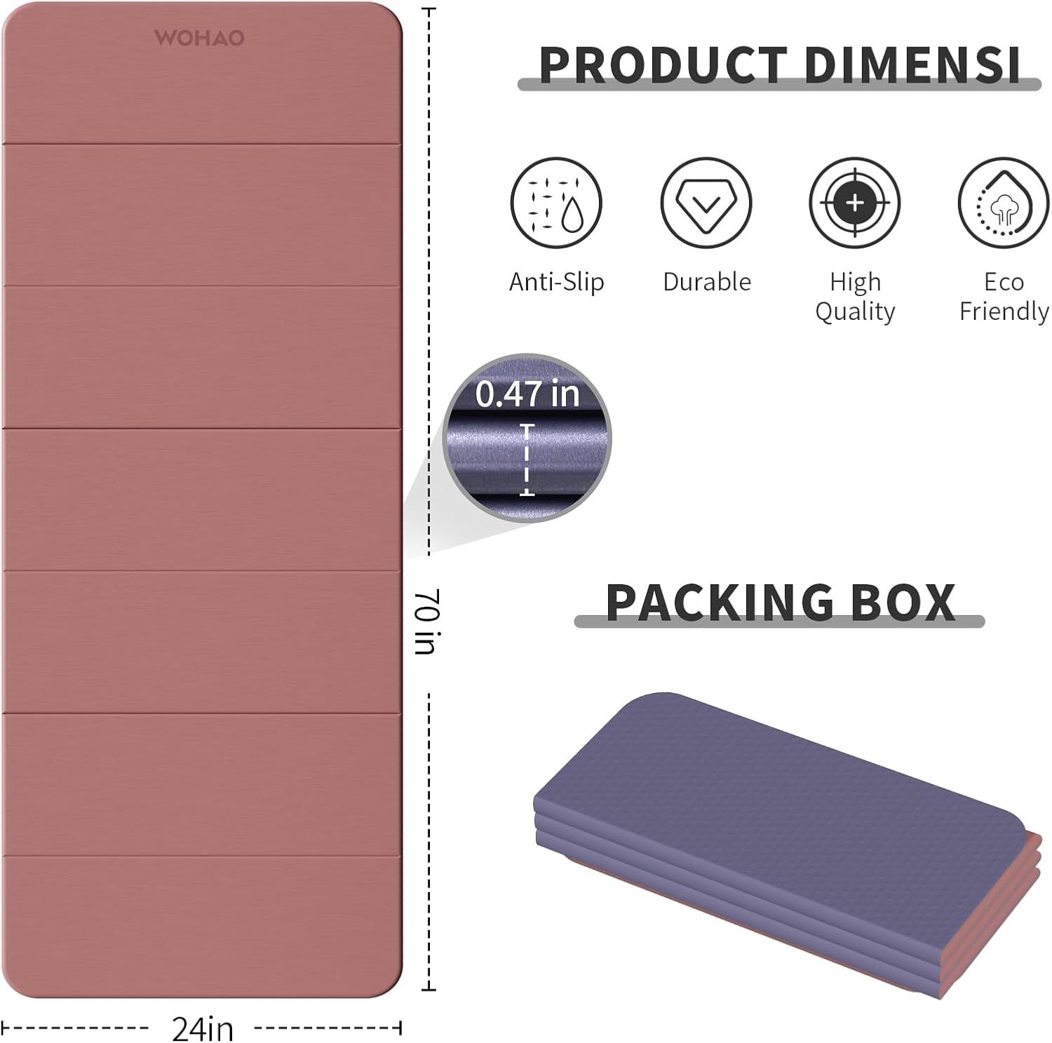 7-Fold Yoga Mat 70"x24" - 1/2 Inch Thick Folding Exercise Mat, Compact Non-Slip TPE Mat for Travel, Storage, Yoga & Home Gym, Lightweight & Portable - Image 3