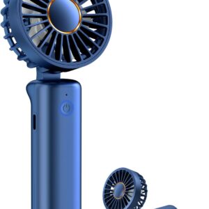 FrSara Portable Handheld Fan Rechargeable, Small Mini Folding Desk Fan Upgraded Wind Power, 3-Speed, 2000mAh Long Battery Life, Quiet, Portable, Suitable for Outdoor Travel, Blue