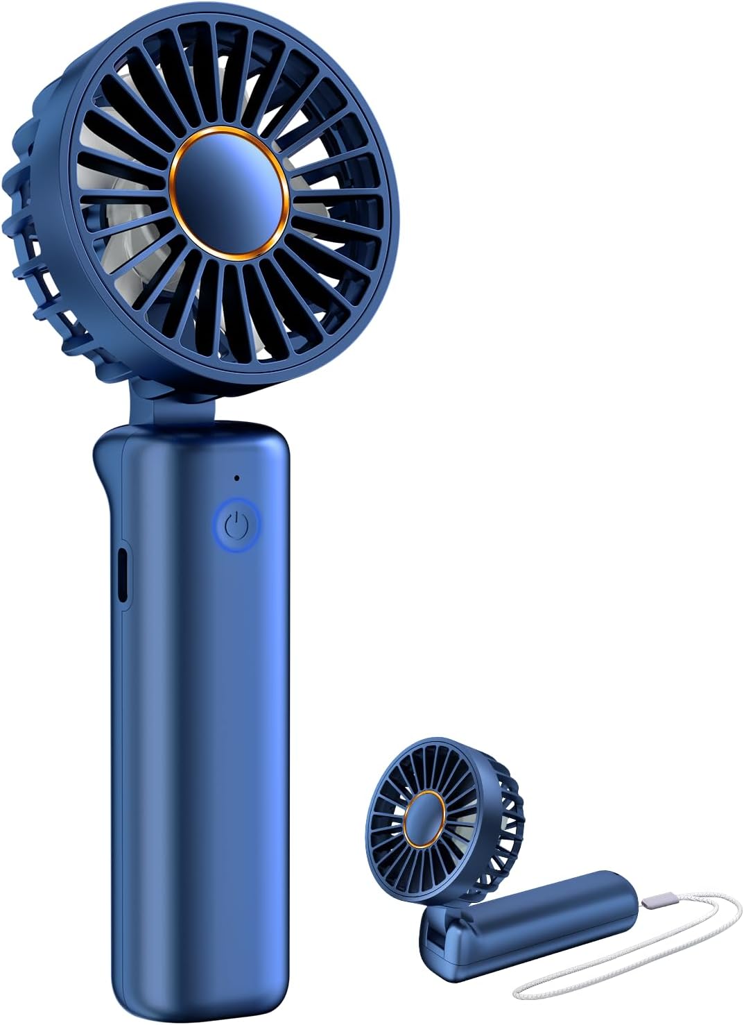 FrSara Portable Handheld Fan Rechargeable, Small Mini Folding Desk Fan Upgraded Wind Power, 3-Speed, 2000mAh Long Battery Life, Quiet, Portable, Suitable for Outdoor Travel, Blue