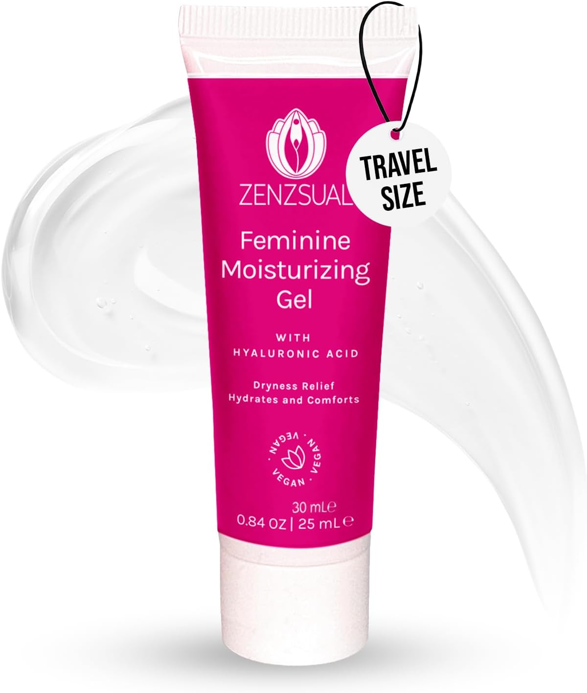 ZENZSUAL Feminine Moisturizing Gel, 1oz Travel Size – 100% Vegan, Paraben Free, Gentle Daily Care – pH Balanced Formula with Hyaluronic Acid – Intimate Dryness Relief and Hydrating Support for Women