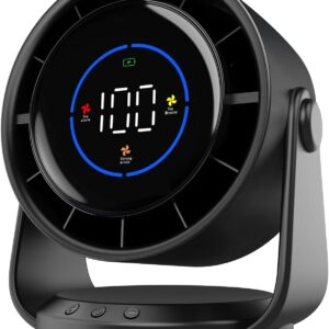 YOSHENMO Desk Fan, Turbo Table Fan for Bedroom, 100-Speed Digital Display, Low Noise, 105° Adjustable Tilt, 7.5-inch, Rechargeable Battery, Wall-Mouted Design for Home, Office, Travel Dark Black