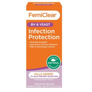 FemiClear BV & Yeast Infection Protection Cream, 0.5 Oz, Helps Protect from Odor, Discharge, and Imbalance, Soothing & Moisturizing Feminine Care with Hyaluronic Acid, Natural Ingredients