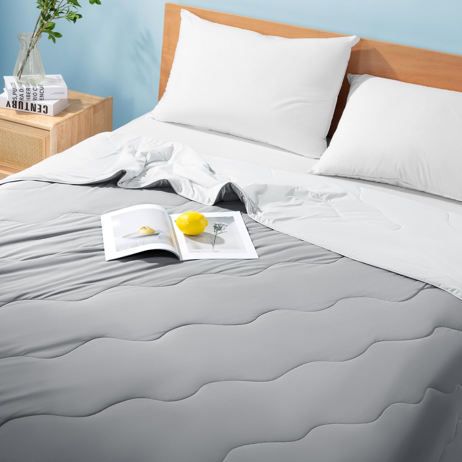 Cooling Blanket for Hot Sleepers & Night Sweats – Cooling Comforter, Breathable Lightweight Double-Sided Summer Bedding, Breathable Soft All Season (Frosty Light Grey, Queen(90"x90")) - Image 6