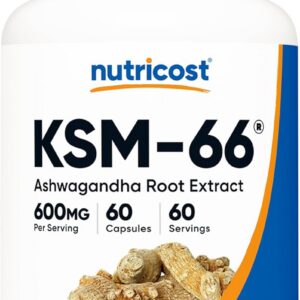 Nutricost KSM-66 Ashwagandha Root Extract 600mg, 60 Veggie Caps - 5% Withanolides - with BioPerine - Full-Spectrum Root Extract