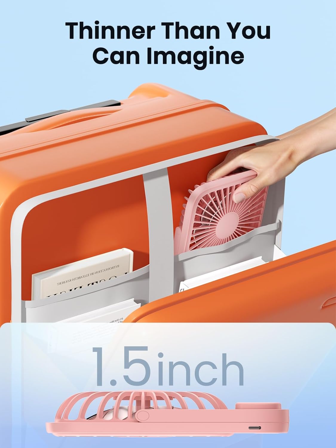 TOPK 2 Pack 5000mAh Portable Desk Fan, Ultra-Thin Rechargeable Battery Operated Fan with Digital Display, Quiet 4-Speed Small Personal Travel Fans for Office, Bedroom, Cruise, Outdoor - Image 5