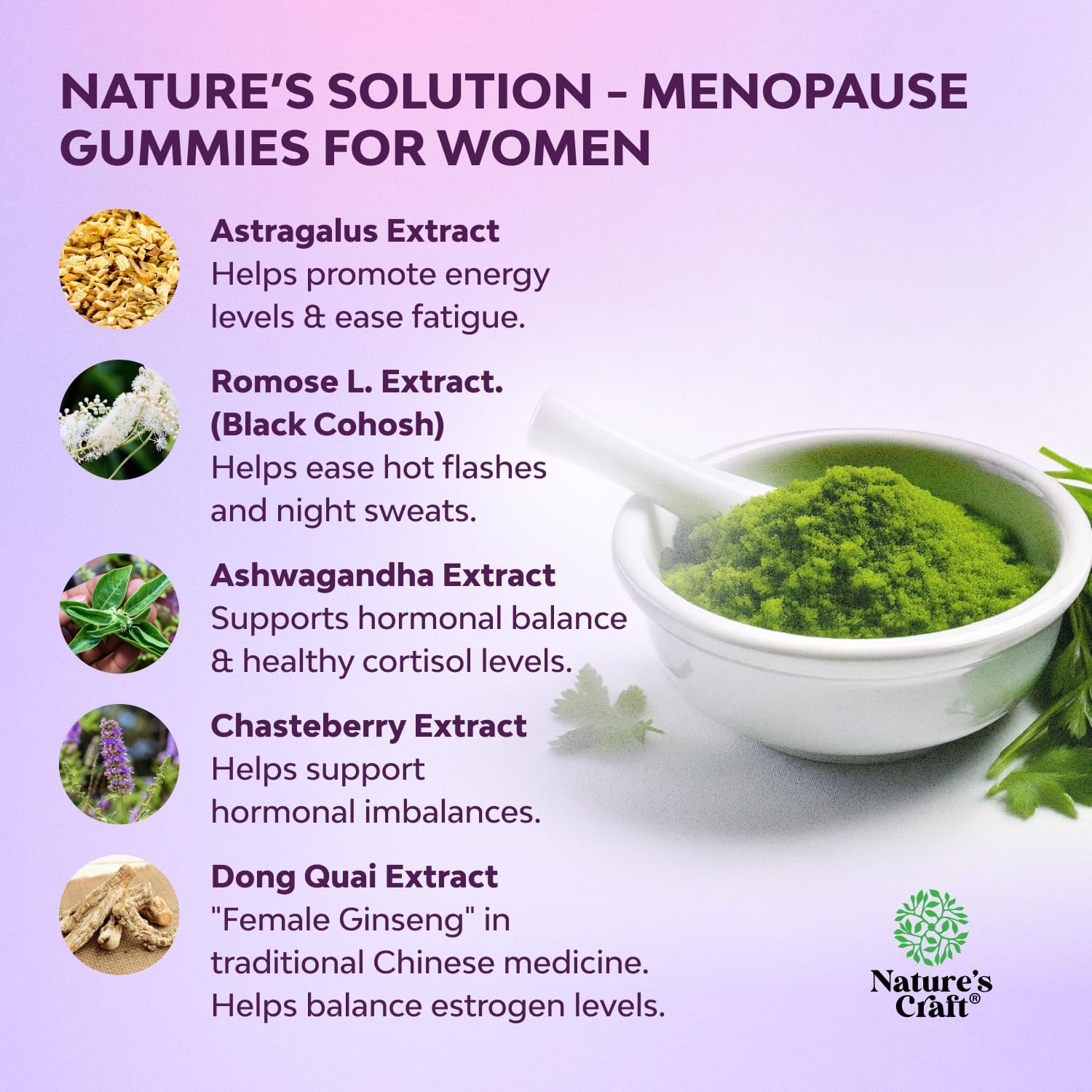Womens Menopause Gummies with Dong Quai - Menopause Vitamins for Women with Ashwagandha - Holistic Support for Hot Flashes Night Sweats and Mood Swings - Pre & Post Supplements - 90 Count - Image 3