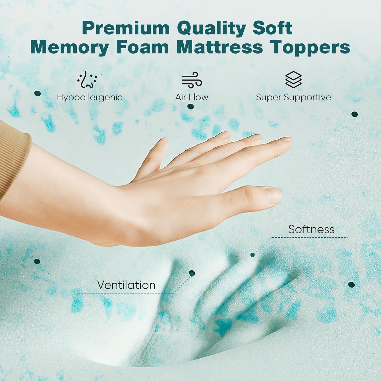 Sweetcrispy Mattress Topper King, 4 Inch Thick Memory Foam Gel Infused Cooling Toppers Pad for King Size Bed, Sleeper Sofa, RV, Camper, CertiPUR US Certified, Ventilated and Breathable - Image 3