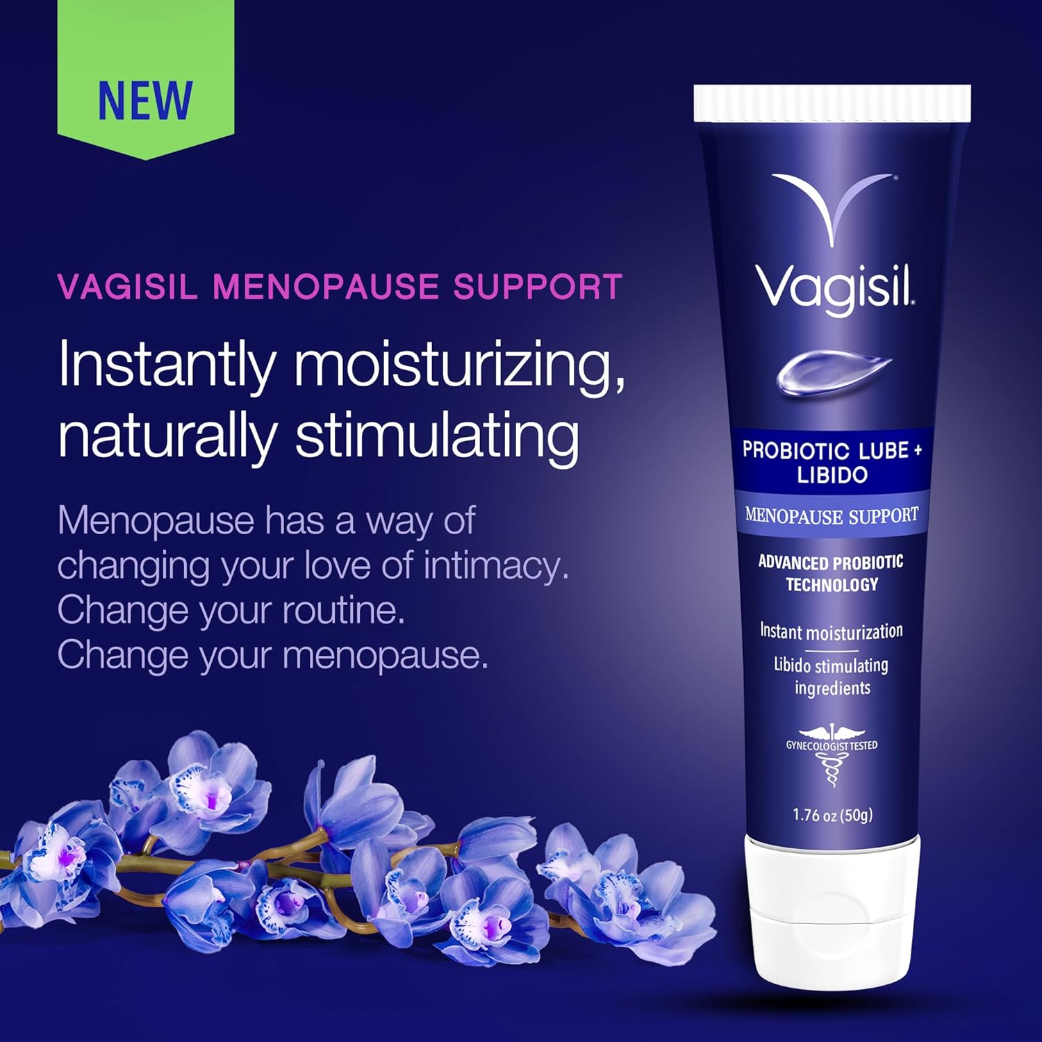 Vagisil Menopause Support Probiotic Lube + Libido, Vaginal Moisturizer with Hyaluronate, Ashwagandha and Watermelon Extract, pH Balanced for Mature Microbiome, Hormone-Free, 1.76 oz - Image 2