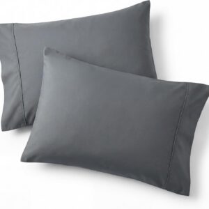 Bedsure Pillow Cases Queen Set of 2 - Dark Grey Double Brushed Microfiber Pillowcases 2 Pack, Super Soft Cooling Pillow Case Covers with Envelope Closure for Kids, Wrinkle, Fade Resistant, 20”x30“