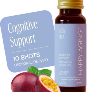 Happy Aging Cortisol Support for Women – Stress Relief & Mental Clarity with Ashwagandha, L-Theanine, L-Tyrosine, Magnesium Sulfate, Vitamin D3 & B6 Sugar-Free – 10 Ready-to-Drink Shots