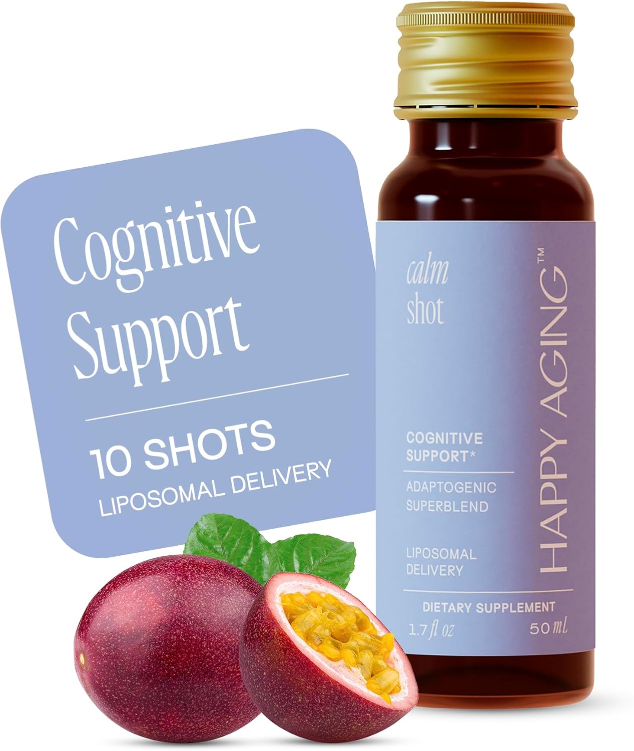 Happy Aging Cortisol Support for Women – Stress Relief & Mental Clarity with Ashwagandha, L-Theanine, L-Tyrosine, Magnesium Sulfate, Vitamin D3 & B6 Sugar-Free – 10 Ready-to-Drink Shots