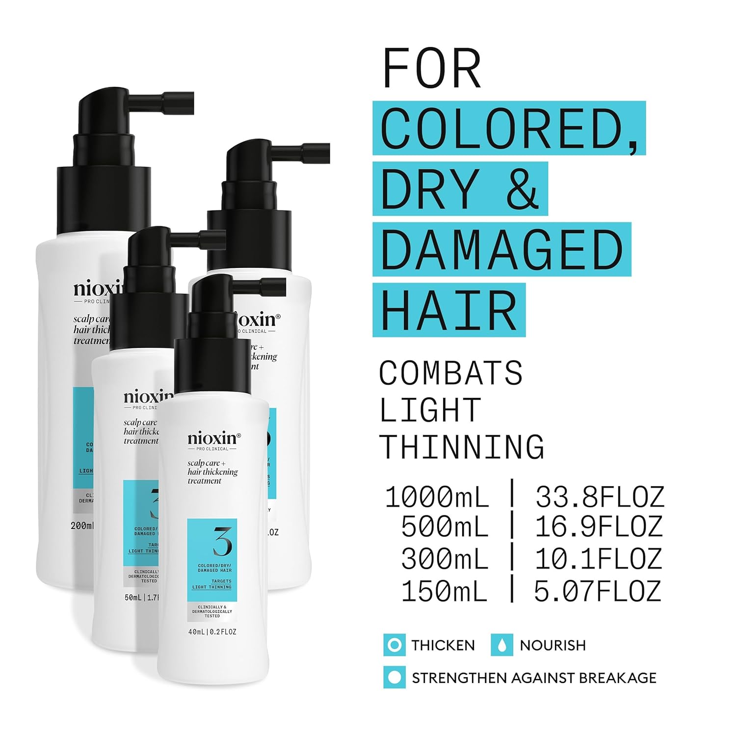 Nioxin System 3 Scalp Care + Hair Thickening Leave-In Treatment | For Colored, Dry, & Damaged Hair with Light Thinning | Strengthen & Nourish with Niacinamide & Biotin - Image 3