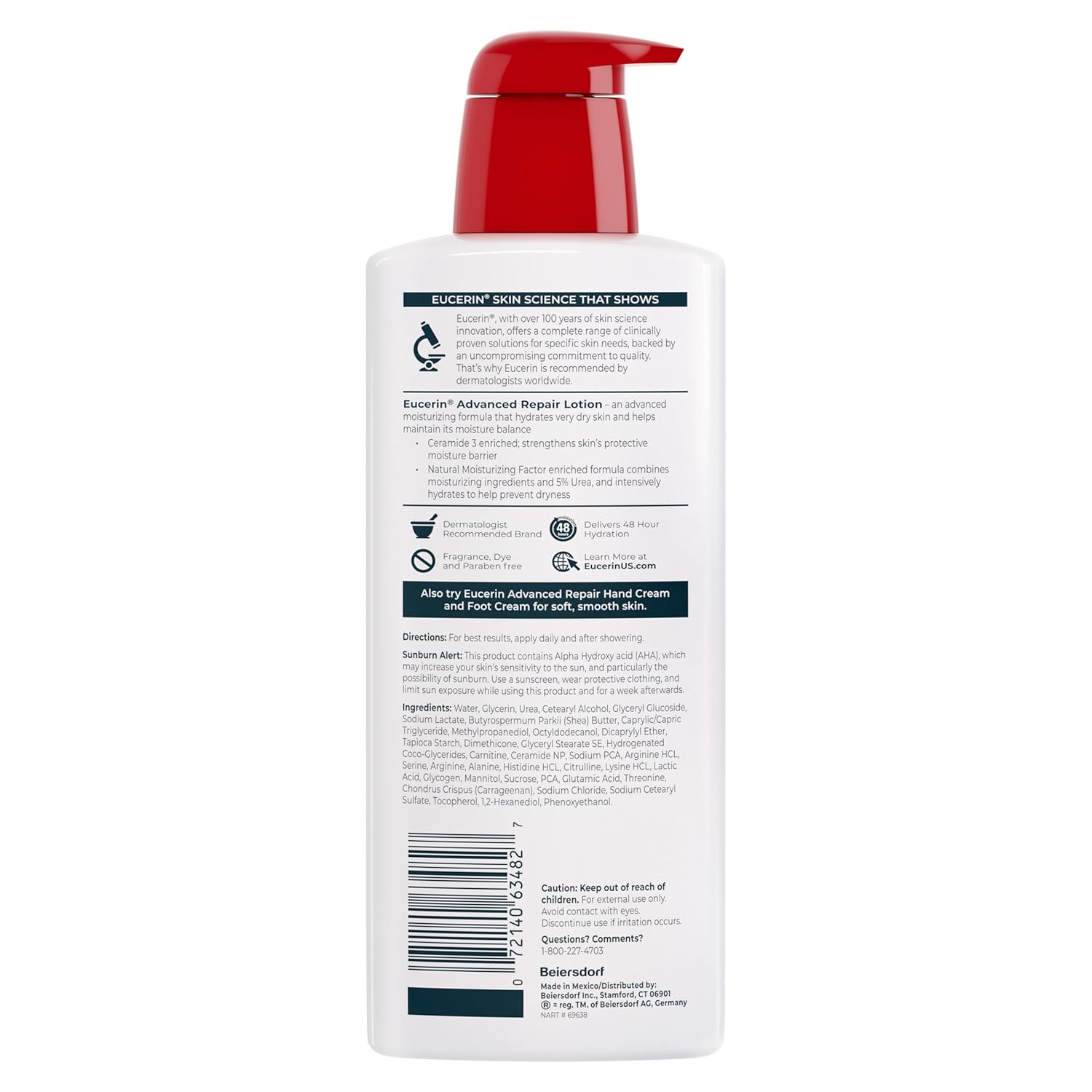 Eucerin Advanced Repair Lotion, Urea Enriched, Unscented Body Lotion for Dry Skin With Triple Moisturizing Complex, 16.9 FL OZ Bottle - Image 15