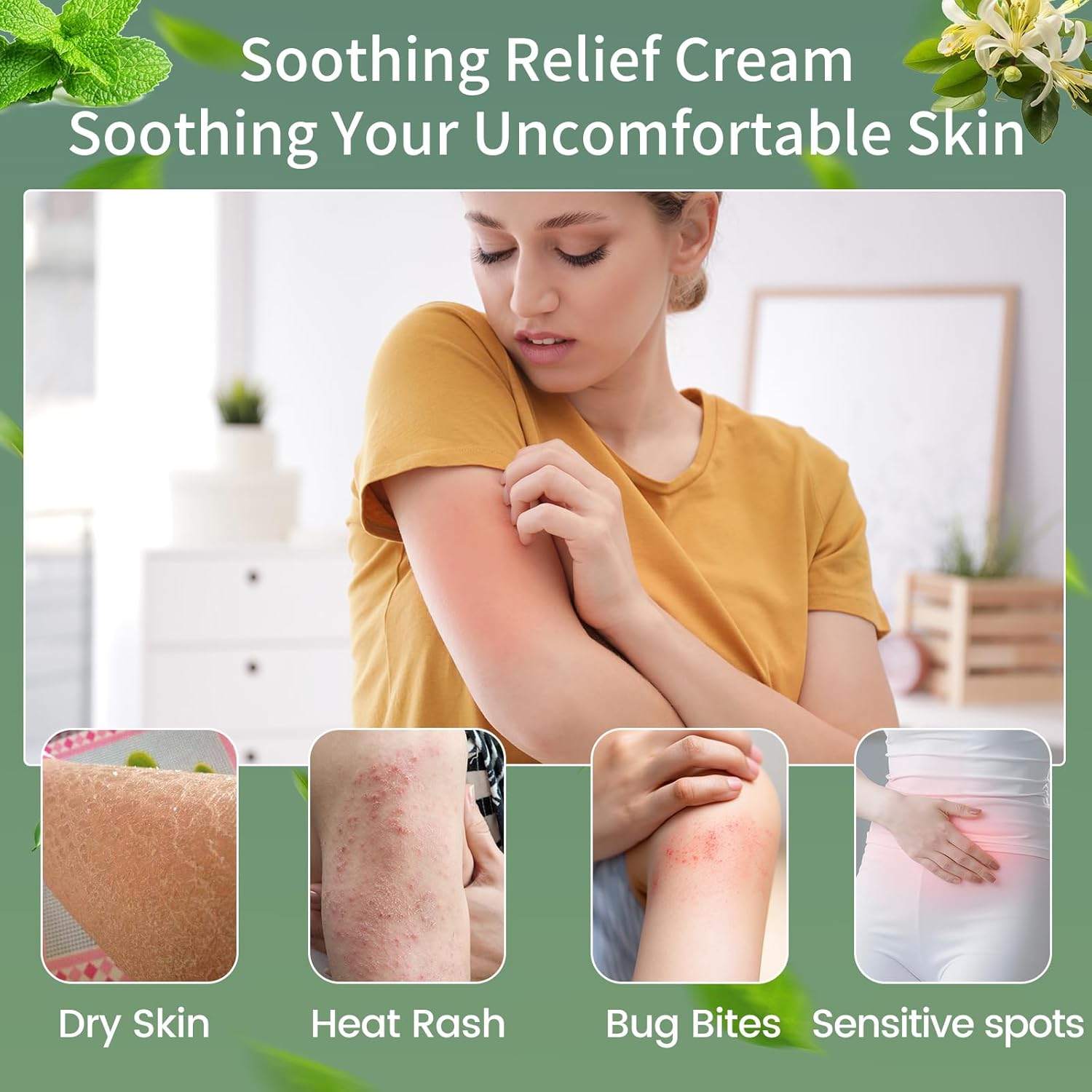 Gentle Herbal Moisturizer for Sensitive Skin, Soothing Relief Cream – Hydrating Daily Care to Soothe Redness & Discomfort, Lightweight and Refreshing for All Skin Types(2pcs) - Image 4