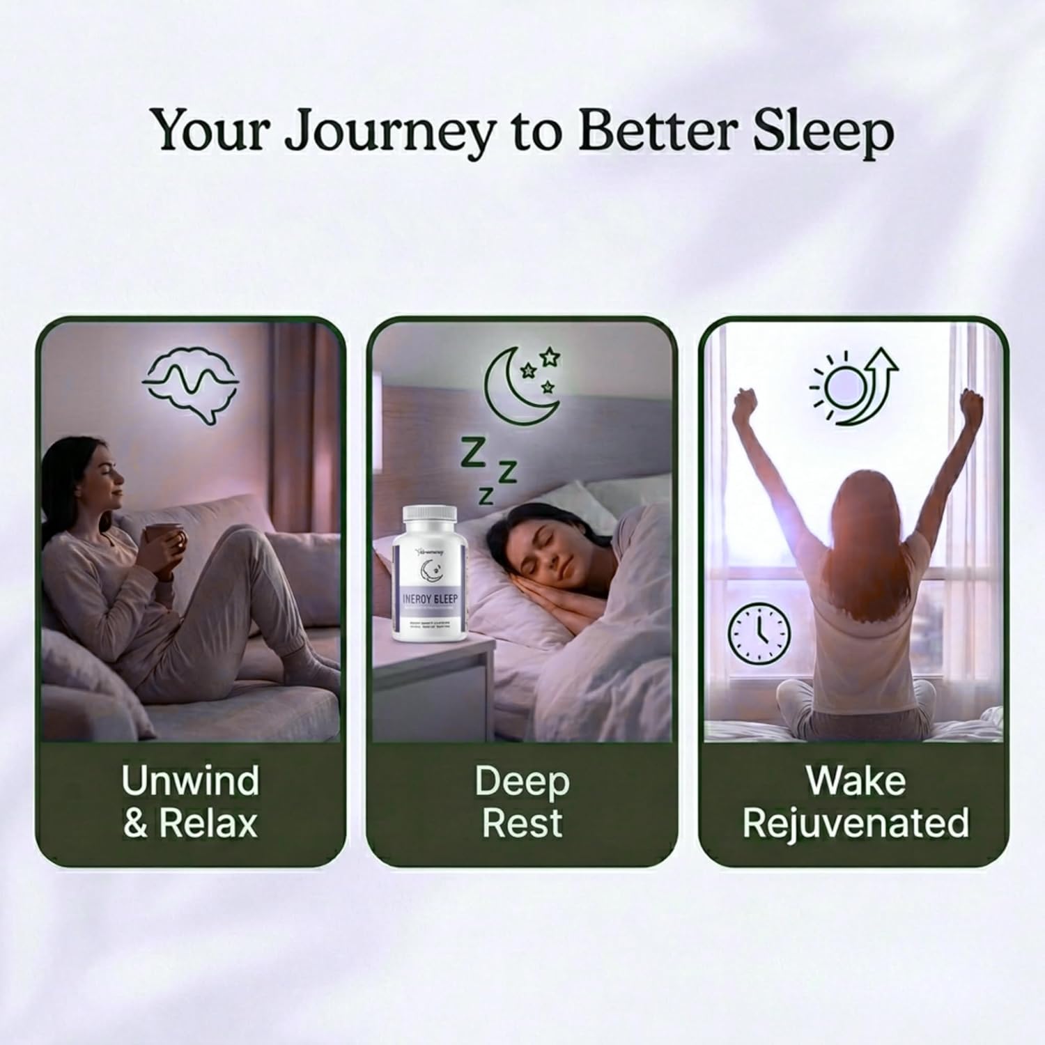 BB Company inergySLEEP | Natural Sleep Supplement & Sleep Aid for Deep Sleep, Helps to Calm & Relax | Magnesium, Lemon Balm, Black Cohosh, GABA, Holy Basil | Packaging Vary | 30 Ct - Image 6