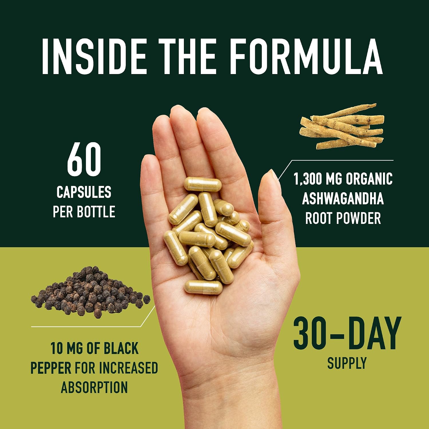 Ashwagandha Supplement 1300mg for Stress Resistance & Energy Boost | High Absorption Adaptogen from Root Powder with Black Pepper | Stress-Related Fatigue Support | Non-GMO | 120ct, 2-Month Supply - Image 3