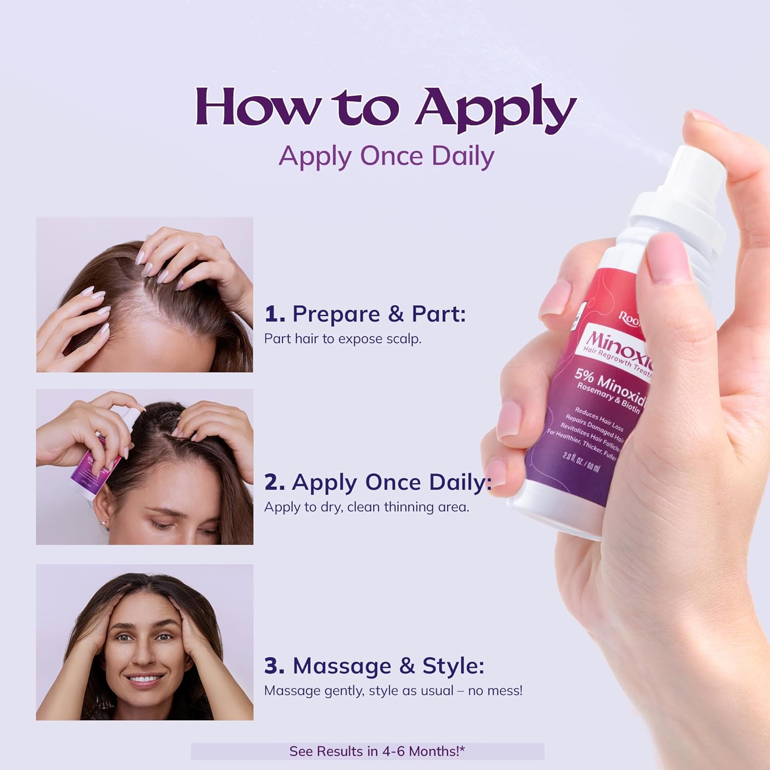 Women's 5% Minoxidil Spray for Hair Growth: 2-Pack RootStim Extra Strength Minoxidil with Rosemary & Biotin for Thinning Hair Regrowth and Fuller Hair - 60ML Each - Image 7
