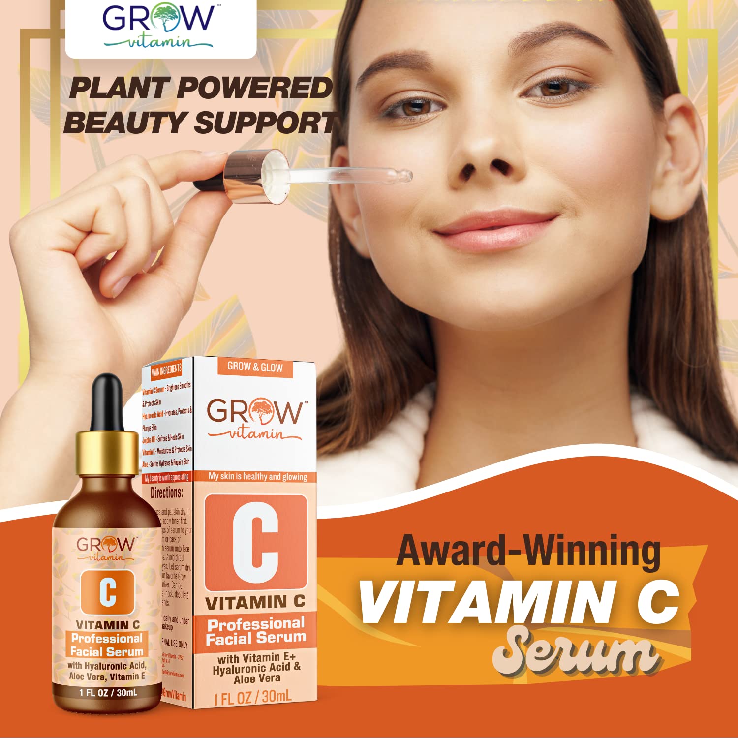 True Skin Vitamin C Serum for Face with Hyaluronic Acid, Vitamin E, Aloe Vera and Jojoba Oil, Hydrating & Brightening Serum for Anti Aging, Dark Spots, Fine Lines & Wrinkles, 1 fl oz - Image 2