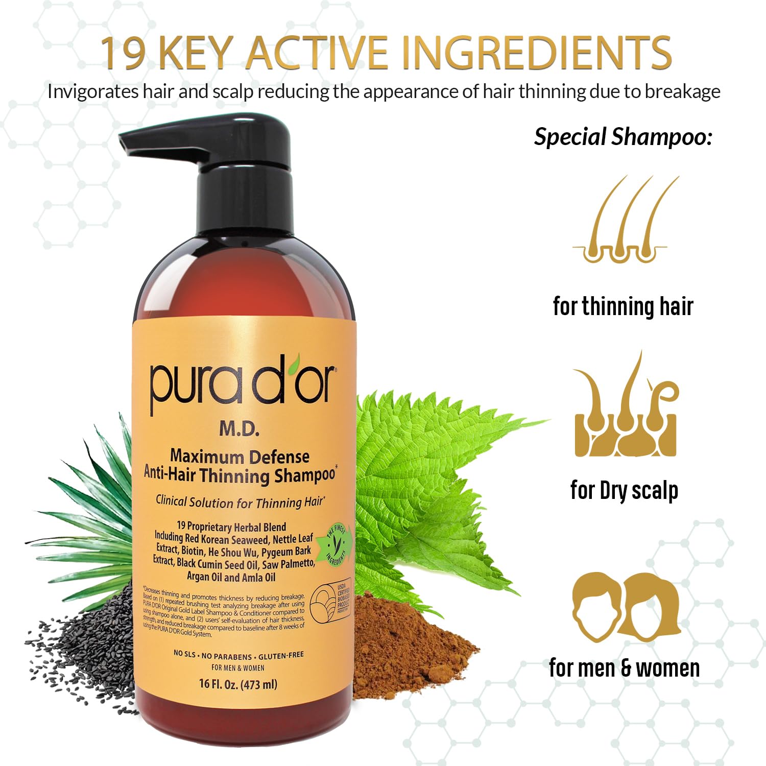 PURA D'OR Anti-Thinning Biotin Shampoo & Conditioner Set & Scalp Therapy Energizing Scalp Serum Revitalizer (4oz) with Argan Oil, Biotin, Caffeine, Stem Cell, Catalase & DHT Blockers, All Hair Types - Image 3