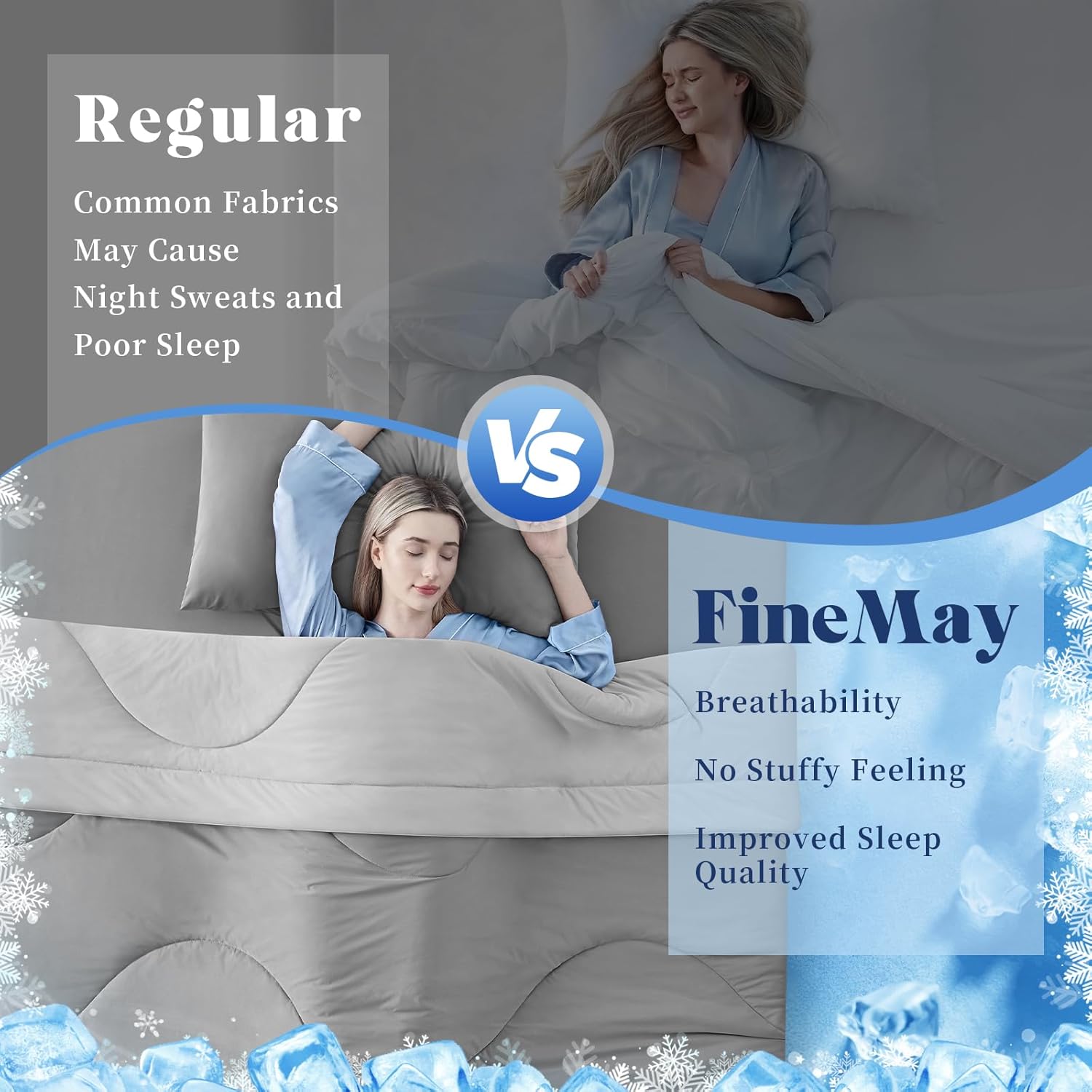 Cooling Comforter Queen Size, Double-Sided Cooling Blanket for Hot Sleepers & Night Sweats, Arc-Chill Q-Max > 0.4 Breathable Ice Blanket, Lightweight Cold Comforter (80''x90'', Light Grey) - Image 6