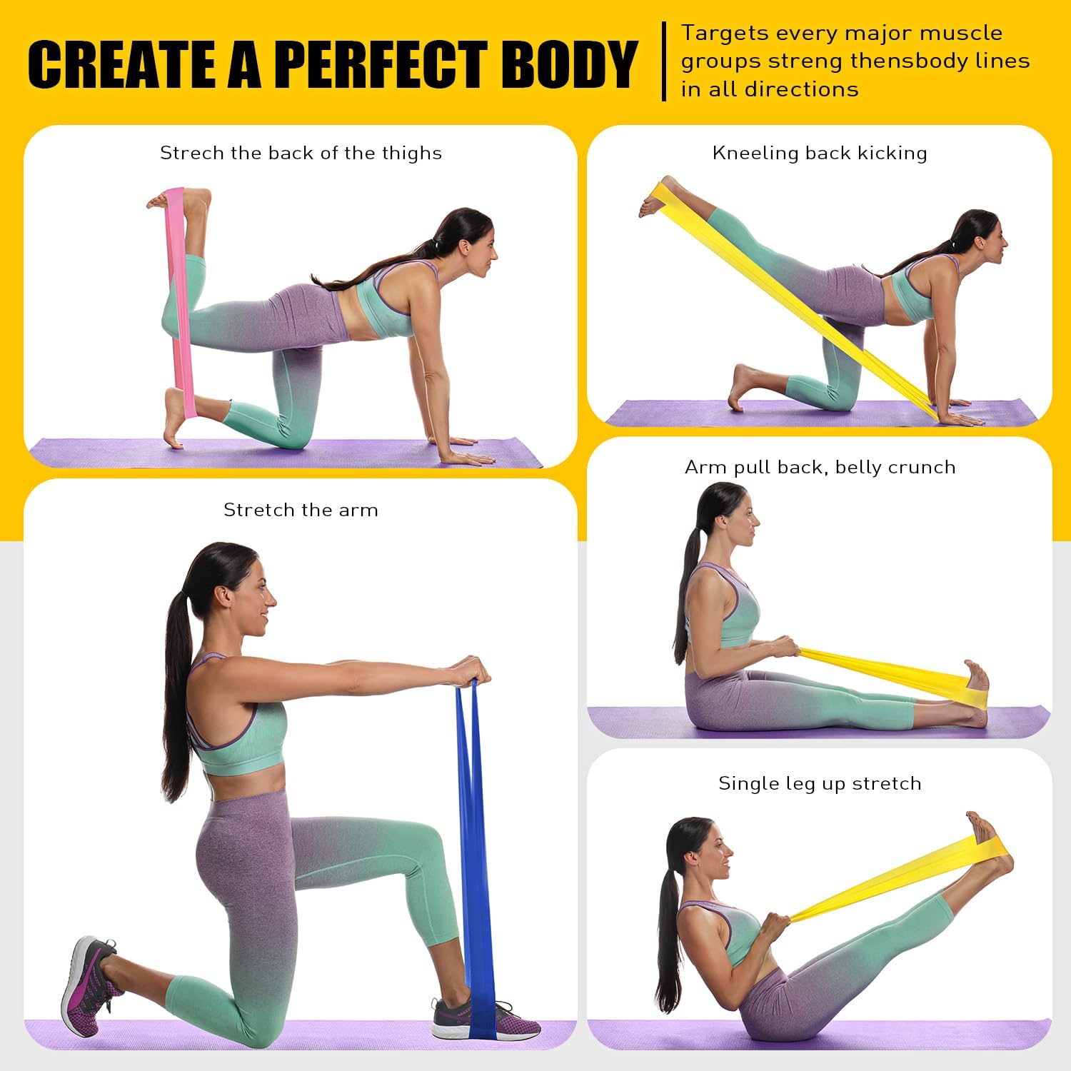 HPYGN 3 Levels Non-Latex Exercise Bands for Physical Therapy & Yoga, Professional Resistance Bands Set for Working Out, Strength Training, Pilates & Rehab, TPE Elastic Stretch Bands for Seniors, Women - Image 4