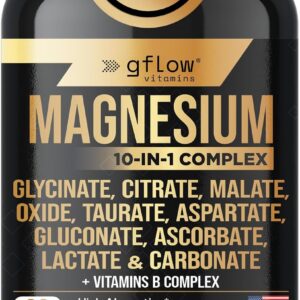 gflow vitamins Magnesium Complex Supplement - 10 Active Forms, Glycinate, Citrate, Malate, Oxide, Taurate, Aspartate, Gluconate, Ascorbate, Lactate, Carbonate, Plus More with Vitamin C B1 B2 B6 B12
