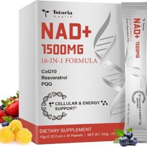 Totaria 16-in-1 NAD Liquid Supplement 1500mg for Men & Women, Extra Strength NAD+ with NMN Precursor, Resveratrol, PQQ, CoQ10, Supports Anti Aging, Energy, Immune, Focus (30 Packets) 1 Months Supply