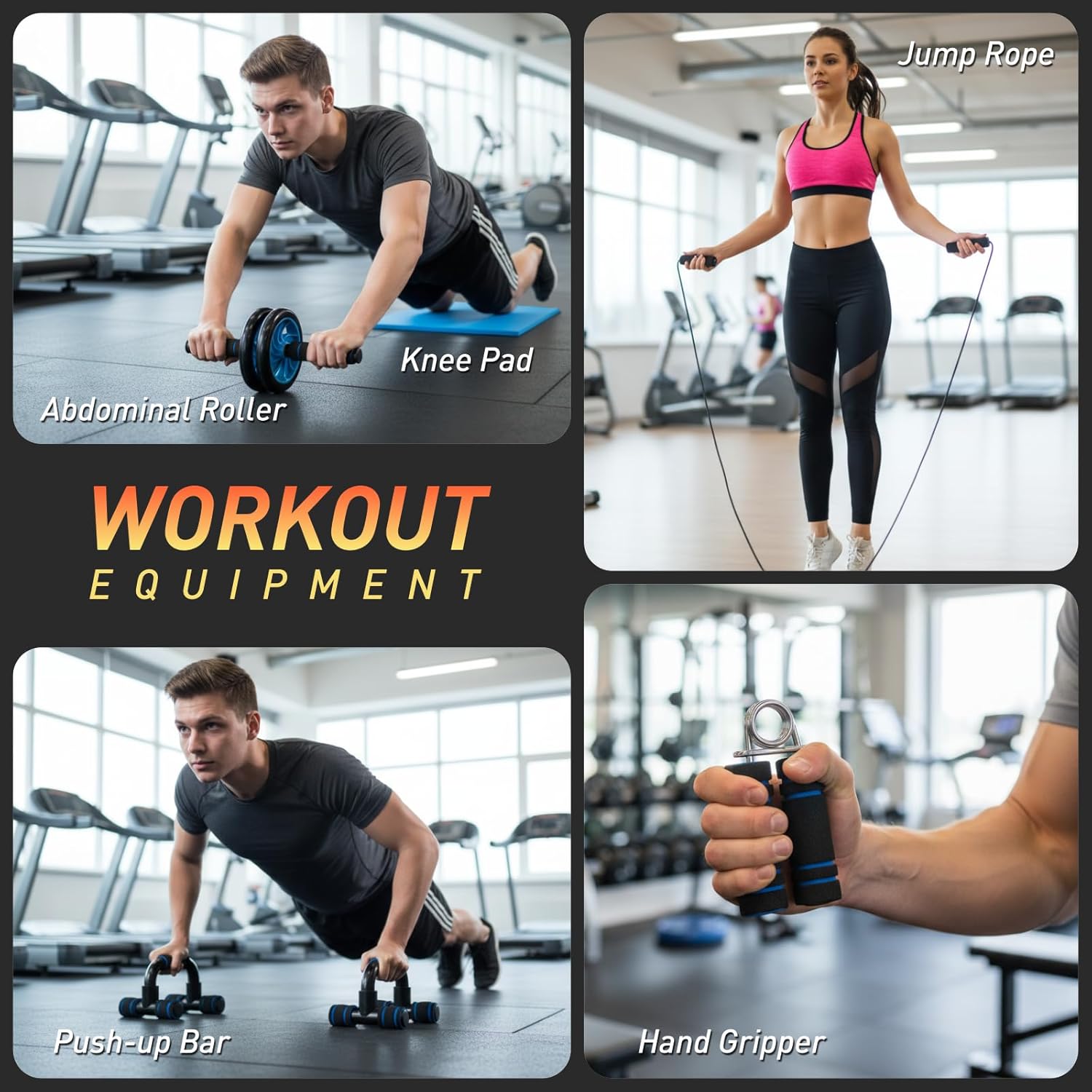 TOMSHOO AB Wheel Roller Kit with Push-Up Bar, Knee Mat, Jump Rope and Hand Gripper - Home Gym Workout for Men Women Core Strength & Abdominal Exercis - Image 2