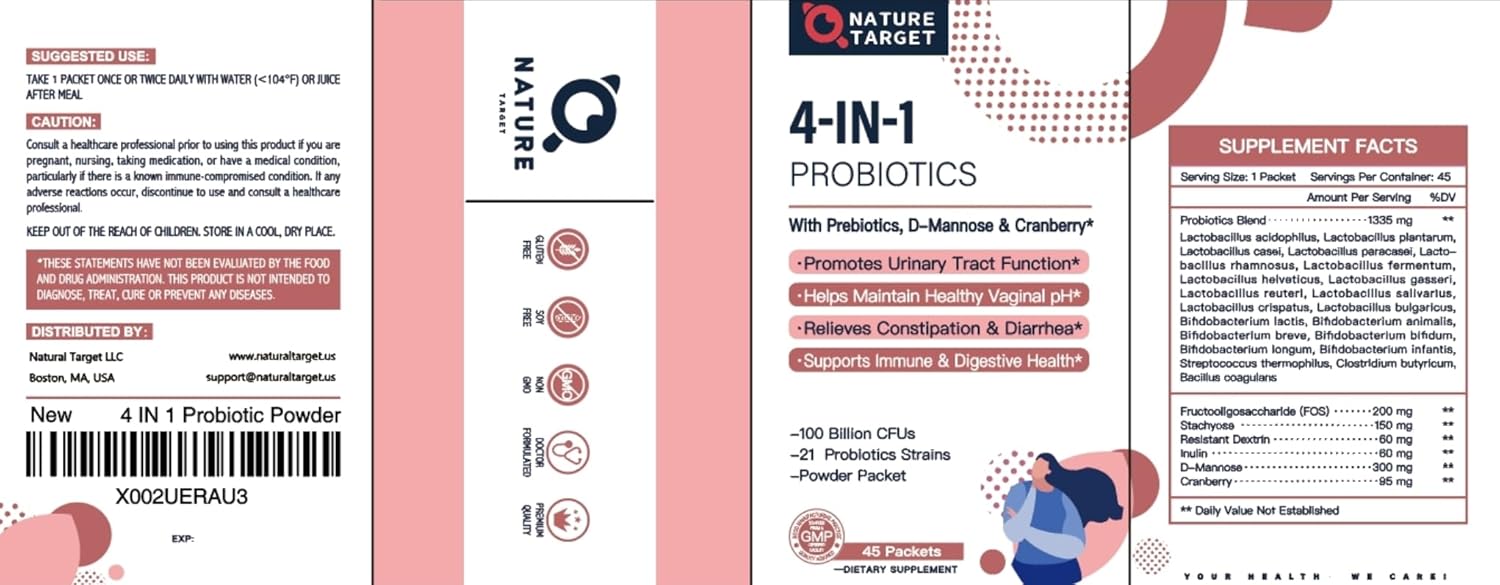 NATURE TARGET Probiotics-for-Women Prebiotics-and-Probiotics-Powder, 100-Billion-CFUs 45-Day-Supply, Women's-Probiotic with D-Mannose and Cranberry for Urinary Tract/Gut/Digestive Health - Image 9