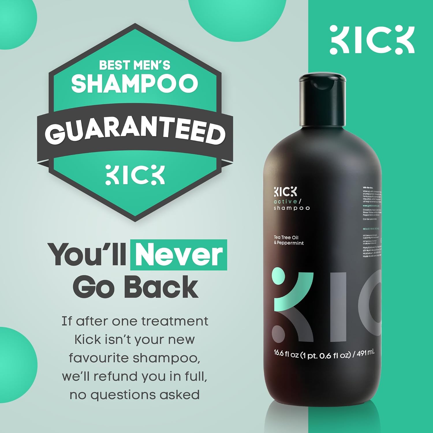 Kick Mens Shampoo - Peppermint & Tea Tree for Oil Control - Sulfate-Free, Refreshing Formula - Anti-Dandruff and Scalp Soothing - Shampoo for Oily Hair - Cruelty-Free - 16.6oz - Image 6