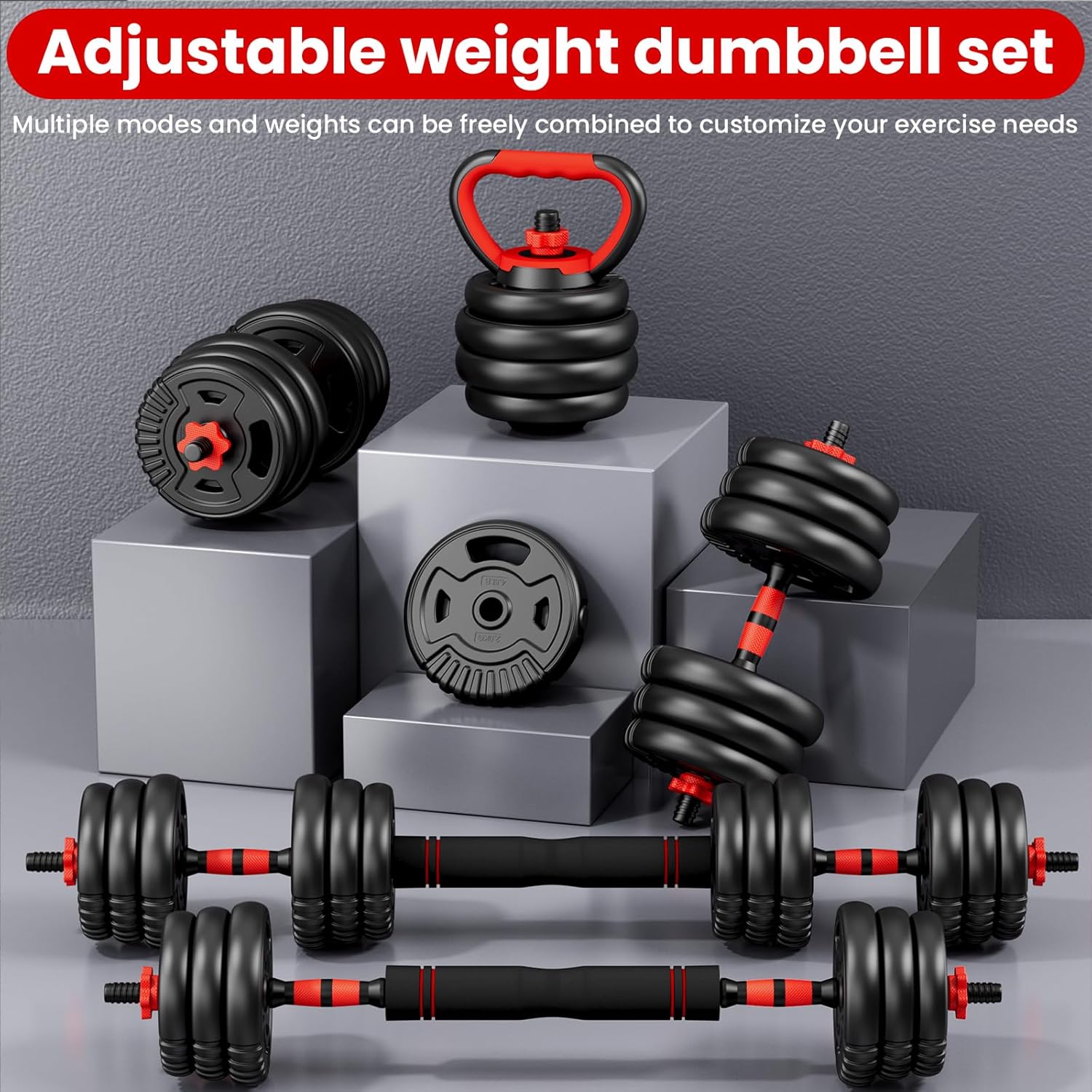 Adjustable Dumbbell Set, 22/33/45/70/90lbs Free Weight Set with Connector, 5-in-1 Dumbbell Set for Barbells, Kettlebells, Push up Stand, Weight Plate, Fitness Exercises for Home Gym Suitable Men/Women - Image 9