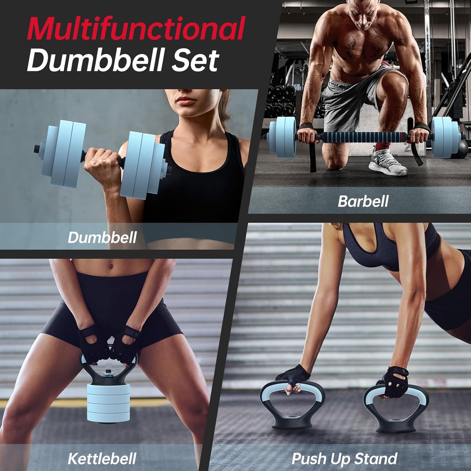 PASYOU Adjustable Dumbbell Set, 45lbs Free Weight Set with Connector, 5 in 1 Weight Set Used as Kettlebells, Barbell, Push up Stand, Fitness Exercises for Home Gym Suitable Men/Women - Image 2