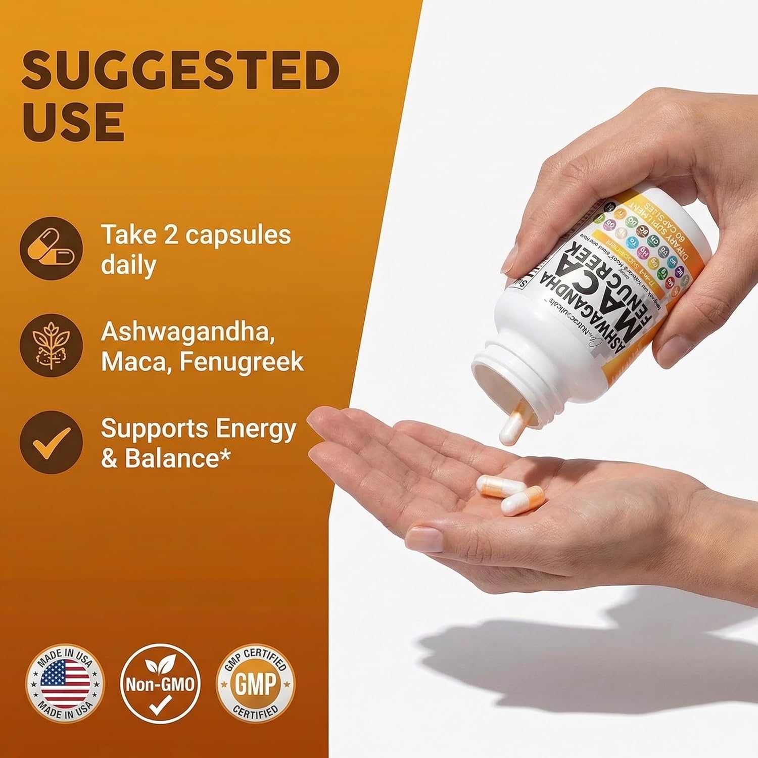 Clean Nutraceuticals Ashwagandha Maca Root Fenugreek Supplement with Tongkat Ali Ginseng - Assists with Stress, Mood & Thyroid - Ashwagandha Capsules Fenugreek Caps - 1 Pack - Image 6