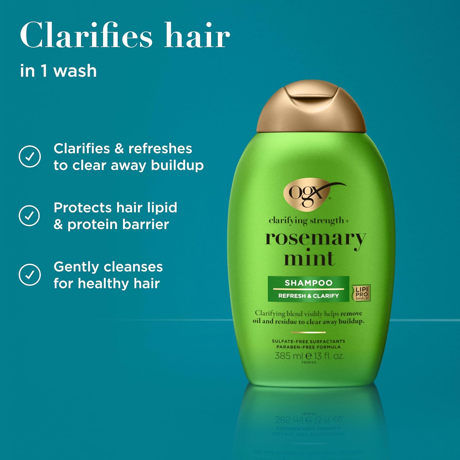 OGX Clarifying Strength + Rosemary Mint Shampoo, Clarifying Shampoo for Oily Hair Visibly Helps Remove Oil & Residue to Clear Away Buildup, Sulfate-Free Surfactants, 13 fl. oz - Image 3
