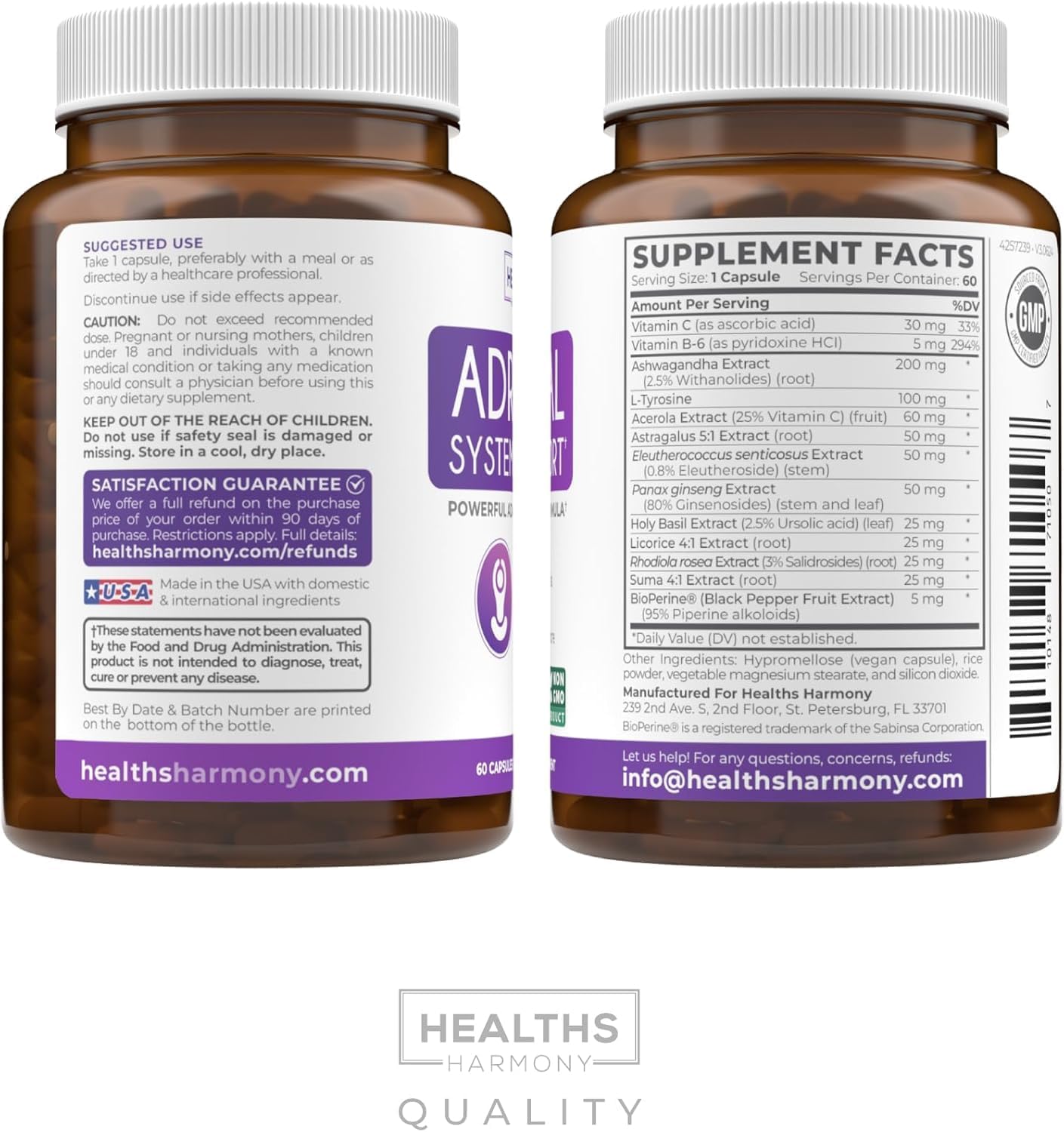 Adrenal System Support & Cortisol Manager (2 Month Supply) Powerful Ashwagandha & L-Tyrosine Fatigue Supplement - Maintain Balanced Cortisol Levels, Health, & Stress Relief - Non-GMO - 60 Capsules - Image 8