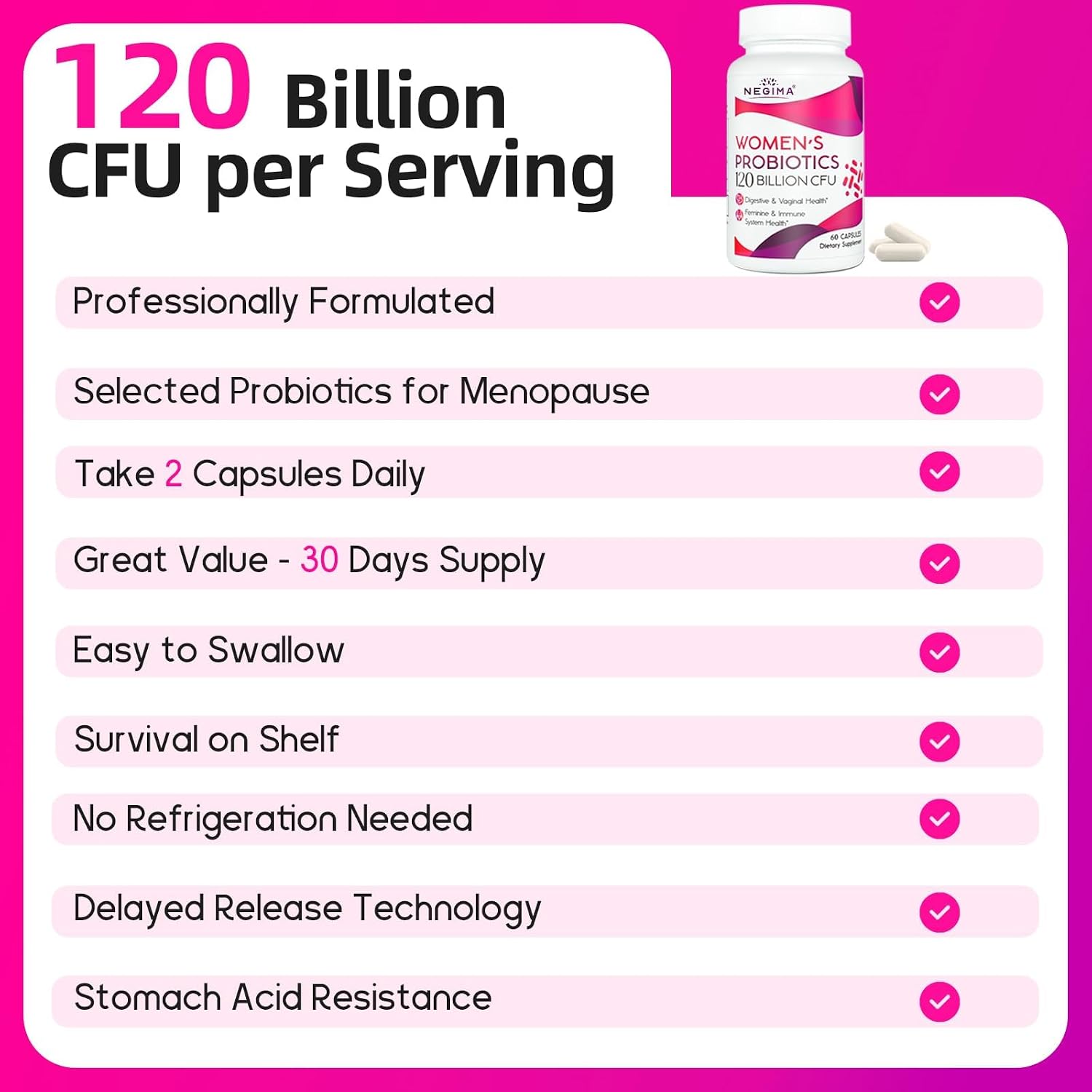 Menopause Supplements for Women, 120 Billion CFUs Probiotics for Women, 13-in-1 Herbs & Botanicals Complex, for Hormone Menopause, Hot Flashes, Night Sweats, Mood Swings, Sleep Disturbances - 240 Cap - Image 5