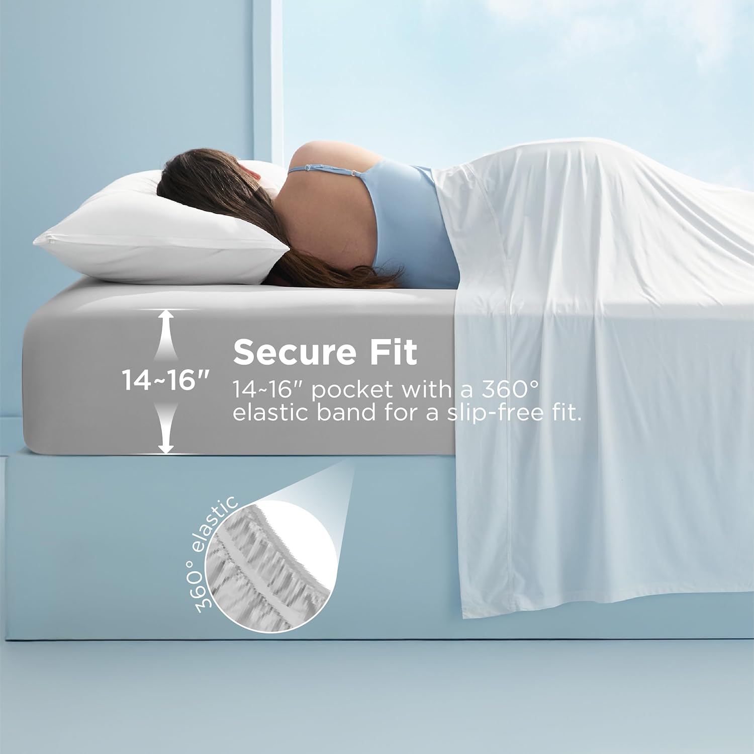 Bedsure King Fitted Sheet Only, Cooling Fitted Sheet King Size for Hot Sleeper, with 360° Elastic Corner Straps, Q-Max 0.4, Temperature Regulation Bedding for Night Sweats, Up to 16" Deep, Grey - Image 4