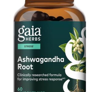Gaia Herbs Ashwagandha Root 350 mg - Supports Balanced Energy Levels & Positive Outlook*- Supports Healthy Cortisol Balance* - 60 Vegan Liquid Phyto-Caps (30 Servings)