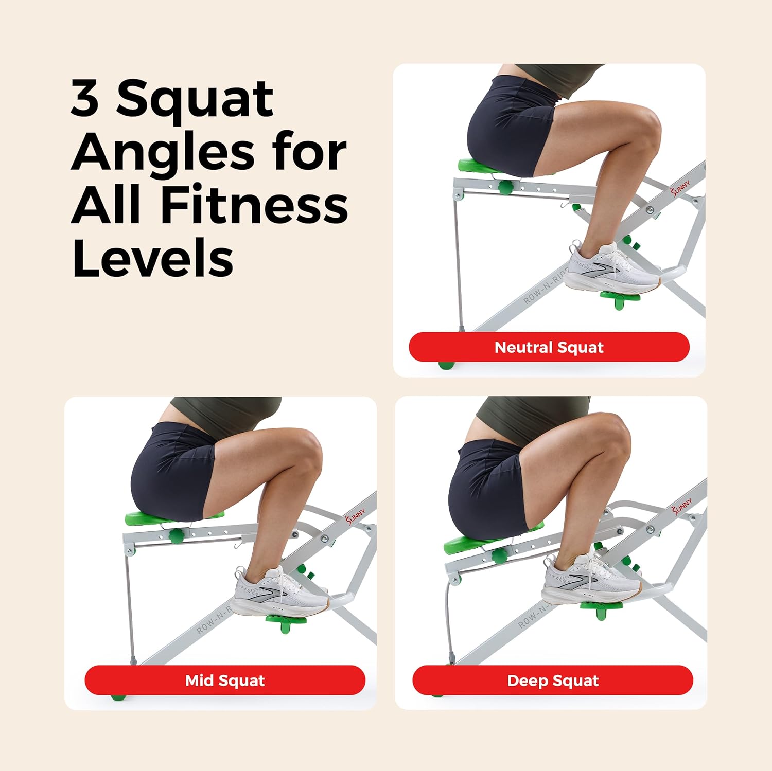 Sunny Health & Fitness Smart Row-N-Ride Glute & Leg Trainer, Foldable Squat Assist Rower with Exclusive SunnyFit App Connection - Image 4