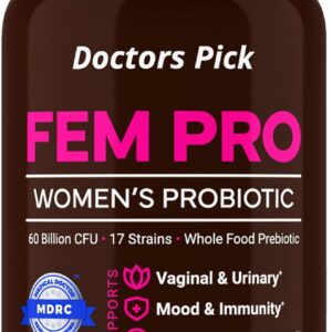 Fem Pro Probiotics for Women. 17 Clinically Effective Strains for Vaginal, Digestive & Immune Support, Urinary Tract Health, pH Balance and Mood. Organic Prebiotic, 30 Veggie Capsules